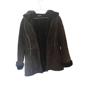 90’s Y2K Wilson's Leather Brown Penny Lane Coat Suede Faux Shearling Hood